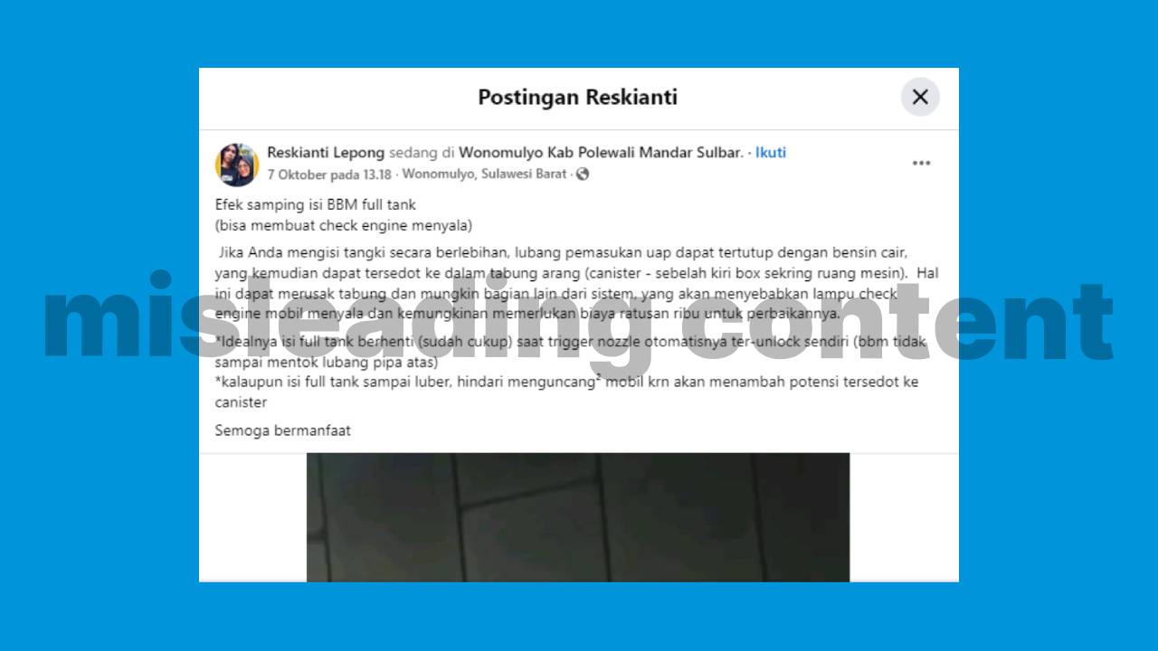 Cek Fakta: Informasi Menyesatkan tentang Efek Samping Isi BBM Full Tank Sebabkan Kerusakan